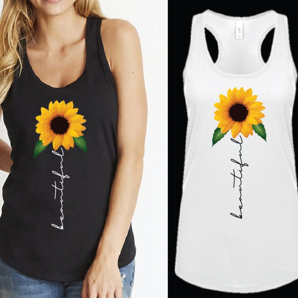 Beautiful, Sunflower Tank Top (Black)